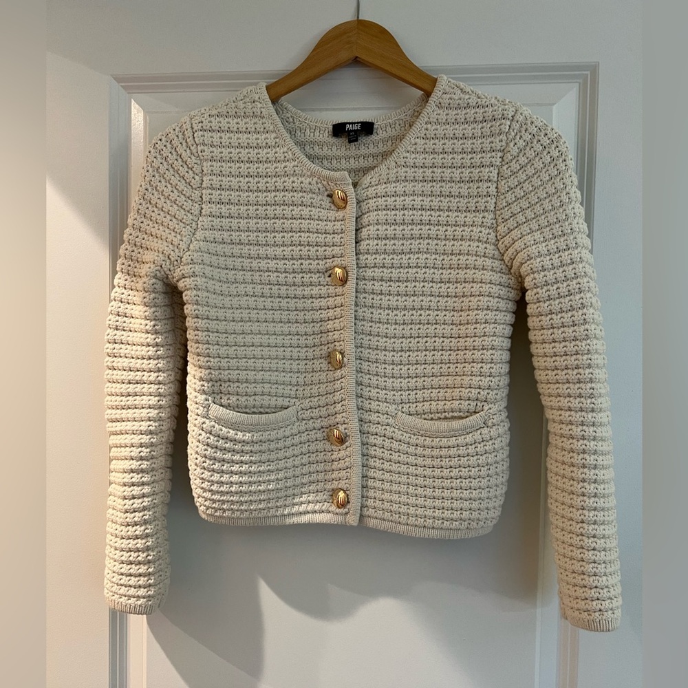 PAIGE Cream Knit Oberon Sweater Cardigan